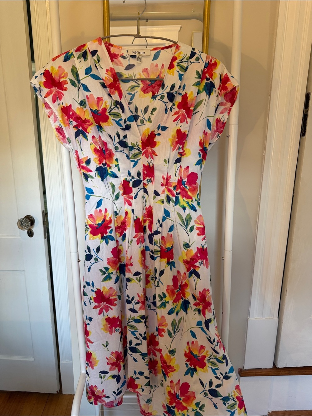 Kensie White Dress with Pink, Yellow & Blue Floral Print